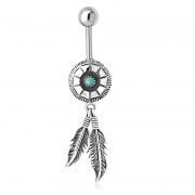 Native American Belly Navel Ring w/ Turquoise 316L and Silver, f303